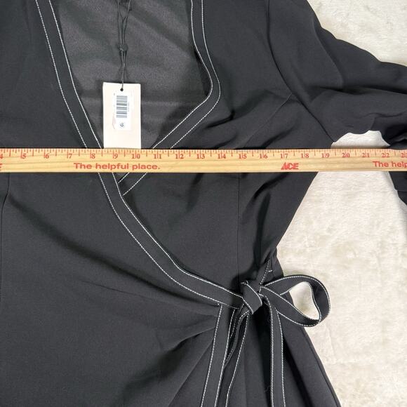 NWT Cinq A Sept BLACK Chelsea Mini Wrap Dress 1/2 Sleeve Women's Size 6 US - Picture 11 of 13